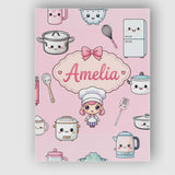 Personalised Name Cute Kawaii Chef Girl Custom  Modern Room Accent Elegant Feature Canvas Wall Art Print Decor Picture Ready to Hang
