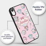 Cute Kawaii Chef Girl Pink Utensils Seamless Custom Name Protective Phone Case Mobile Cover Durable Everyday Smartphone Shock Resistant