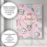 Personalised Name Cute Kawaii Chef Girl Custom  Modern Room Accent Elegant Feature Canvas Wall Art Print Decor Picture Ready to Hang