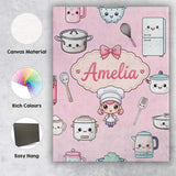 Personalised Name Cute Kawaii Chef Girl Custom  Modern Room Accent Elegant Feature Canvas Wall Art Print Decor Picture Ready to Hang