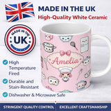 Personalized Custom Name Cute Kawaii Chef Girl Pink Kitchen Utensils Seamless Pattern Name 11oz Ceramic Coffee Tea Mug White Large Handle