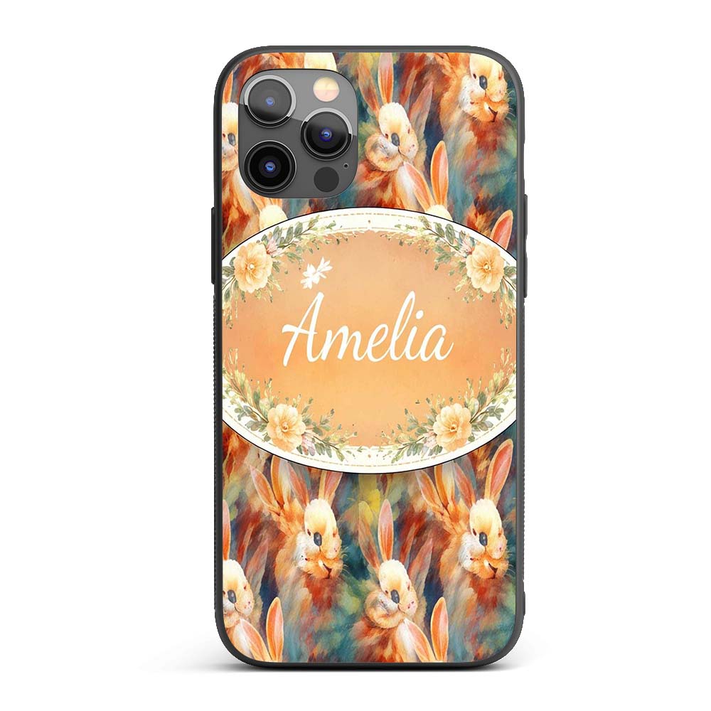 Colorful Artistic Bunny Abstract Seamless Pattern Custom Name Protective Phone Case Mobile Cover Durable Everyday Smartphone Shock Resistant
