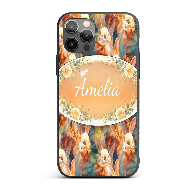 Colorful Artistic Bunny Abstract Seamless Pattern Custom Name Protective Phone Case Mobile Cover Durable Everyday Smartphone Shock Resistant
