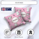 Custom Name Kawaii Chef Girl Soft Pink Utensils Seamless Pattern Square Filled Cushion Throw Pillow Sofa Bed Home Decor Zip Washable UK Made