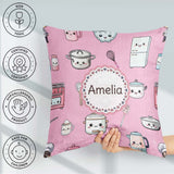 Custom Name Kawaii Chef Girl Soft Pink Utensils Seamless Pattern Square Filled Cushion Throw Pillow Sofa Bed Home Decor Zip Washable UK Made
