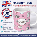 Personalized Custom Name Cute Kawaii Chef Girl Soft Pink Kitchen Utensils Seamless Pattern 11oz Ceramic Coffee Tea Mug White Large Handle