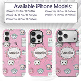 Cute Kawaii Chef Girl Soft Pink Utensils Seamless Custom Name Protective Phone Case Mobile Cover Durable Everyday Smartphone Shock Resistant