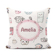 Custom Name Kawaii Chef Girl Utensils Grey Background Seamless Square Filled Cushion Throw Pillow Sofa Bed Home Decor Zip Washable UK Made