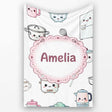 Cute Kawaii Chef Girl  Utensils Grey Background Seamless  Personalised Custom Name Super Soft Fleece Blanket Bed Sofa Throw