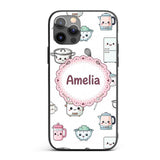 Cute Kawaii Chef Girl Utensils Grey Background Custom Name Protective Phone Case Mobile Cover Durable Everyday Smartphone Shock Resistant