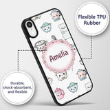 Cute Kawaii Chef Girl Utensils Grey Background Custom Name Protective Phone Case Mobile Cover Durable Everyday Smartphone Shock Resistant