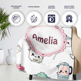 Cute Kawaii Chef Girl  Utensils Grey Background Seamless  Personalised Custom Name Super Soft Fleece Blanket Bed Sofa Throw