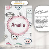 Cute Kawaii Chef Girl  Utensils Grey Background Seamless  Personalised Custom Name Super Soft Fleece Blanket Bed Sofa Throw