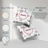 Custom Name Kawaii Chef Girl Utensils Grey Background Seamless Square Filled Cushion Throw Pillow Sofa Bed Home Decor Zip Washable UK Made