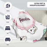 Cute Kawaii Chef Girl  Utensils Grey Background Seamless  Personalised Custom Name Super Soft Fleece Blanket Bed Sofa Throw