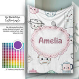 Cute Kawaii Chef Girl  Utensils Grey Background Seamless  Personalised Custom Name Super Soft Fleece Blanket Bed Sofa Throw
