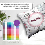 Custom Name Kawaii Chef Girl Utensils Grey Background Seamless Square Filled Cushion Throw Pillow Sofa Bed Home Decor Zip Washable UK Made