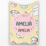 Cute Kawaii Chef Girl  Utensils Yellow Background Seamless  Personalised Custom Name Super Soft Fleece Blanket Bed Sofa Throw