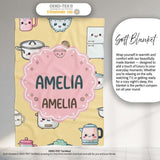 Cute Kawaii Chef Girl  Utensils Yellow Background Seamless  Personalised Custom Name Super Soft Fleece Blanket Bed Sofa Throw