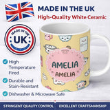 Personalized Custom Name Cute Kawaii Chef Girl Kitchen Utensils Yellow Background Seamless 11oz Ceramic Coffee Tea Mug White Large Handle