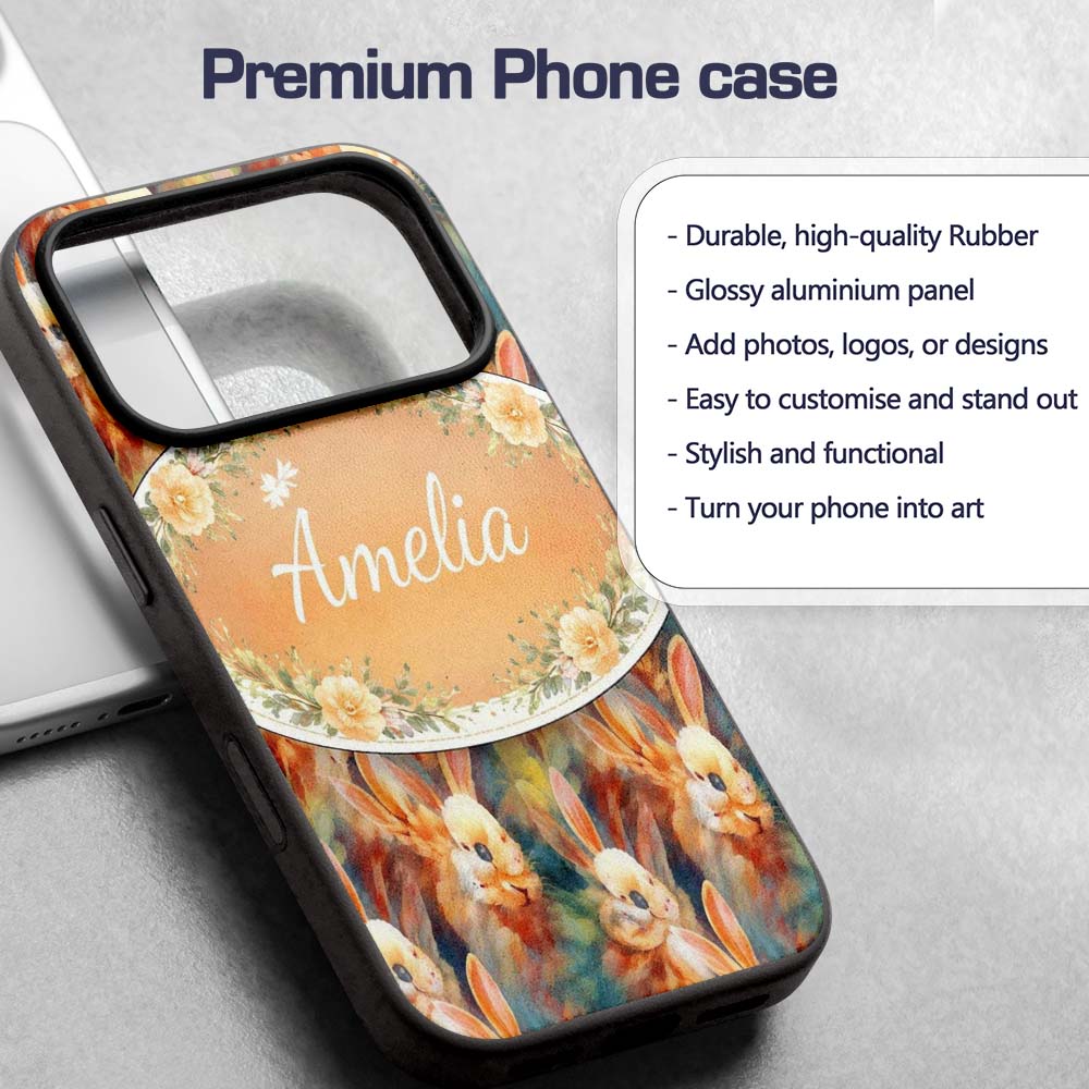 Colorful Artistic Bunny Abstract Seamless Pattern Custom Name Protective Phone Case Mobile Cover Durable Everyday Smartphone Shock Resistant