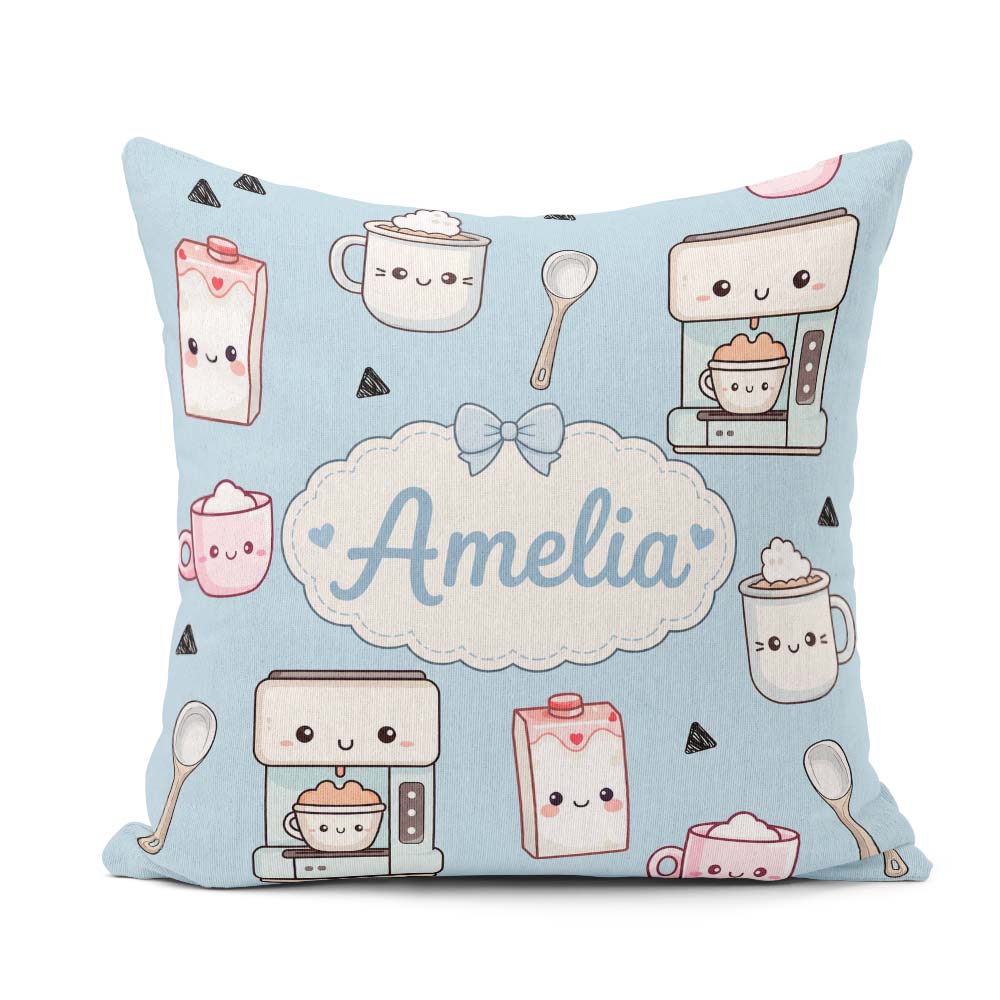 Custom Name Kawaii Maker Cups Milk Carton Seamless Pattern Name Square Filled Cushion Throw Pillow Sofa Bed Home Decor Zip Washable UK Made