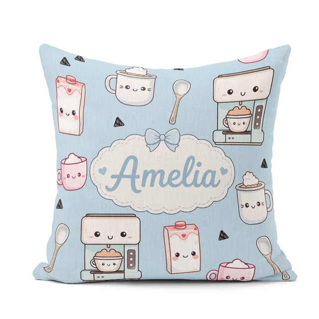 Custom Name Kawaii Maker Cups Milk Carton Seamless Pattern Name Square Filled Cushion Throw Pillow Sofa Bed Home Decor Zip Washable UK Made