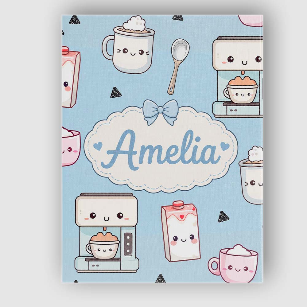 Personalised Name Cute Kawaii Coffee Maker Custom  Unique Gift Idea Elegant Feature Canvas Wall Art Print Decor Picture Ready to Hang