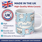 Personalized Custom Name Cute Kawaii Coffee Maker Cups Milk Carton Seamless Pattern Name 11oz Ceramic Coffee Tea Mug White Large Handle