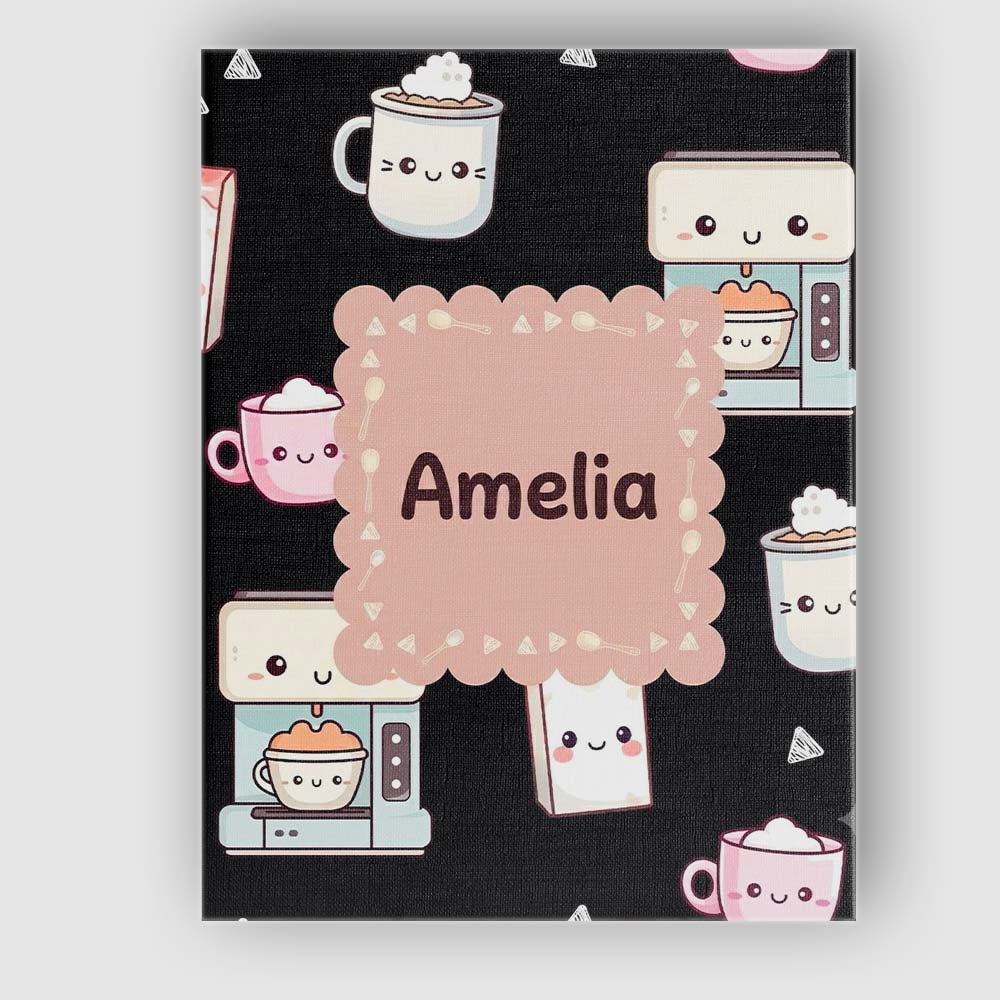 Personalised Name Cute Kawaii Coffee Maker Custom  Unique Gift Idea Elegant Feature Canvas Wall Art Print Decor Picture Ready to Hang
