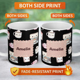 Personalized Custom Name Cute Kawaii Coffee Maker Cups Milk Black Background Seamless 11oz Ceramic Coffee Tea Mug White Large Handle