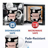 Personalized Custom Name Cute Kawaii Coffee Maker Cups Milk Black Background Seamless 11oz Ceramic Coffee Tea Mug White Large Handle