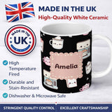 Personalized Custom Name Cute Kawaii Coffee Maker Cups Milk Black Background Seamless 11oz Ceramic Coffee Tea Mug White Large Handle
