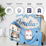 Cute Kawaii Coffee Maker Cups Milk Blue Background Seamless Pattern  Personalised Custom Name Super Soft Fleece Blanket Bed Sofa Throw