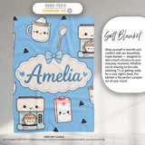Cute Kawaii Coffee Maker Cups Milk Blue Background Seamless Pattern  Personalised Custom Name Super Soft Fleece Blanket Bed Sofa Throw
