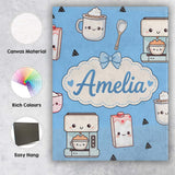 Personalised Name Cute Kawaii Coffee Maker Custom  Unique Gift Idea Elegant Feature Canvas Wall Art Print Decor Picture Ready to Hang