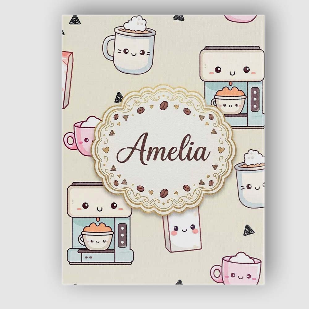 Personalised Name Cute Kawaii Coffee Maker Custom  Unique Gift Idea Elegant Feature Canvas Wall Art Print Decor Picture Ready to Hang