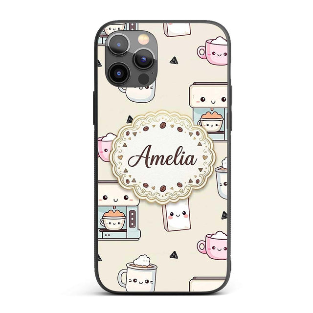 Cute Kawaii Coffee Maker Cups Milk Printed Design Custom Name Protective Phone Case Mobile Cover Durable Everyday Smartphone Shock Resistant