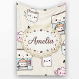 Cute Kawaii Coffee Maker Cups Milk Beige Background Seamless  Personalised Custom Name Super Soft Fleece Blanket Bed Sofa Throw