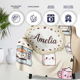 Cute Kawaii Coffee Maker Cups Milk Beige Background Seamless  Personalised Custom Name Super Soft Fleece Blanket Bed Sofa Throw