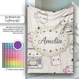 Cute Kawaii Coffee Maker Cups Milk Beige Background Seamless  Personalised Custom Name Super Soft Fleece Blanket Bed Sofa Throw