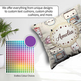 Custom Name Kawaii Maker Cups Milk Beige Background Seamless Square Filled Cushion Throw Pillow Sofa Bed Home Decor Zip Washable UK Made
