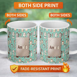 Personalized Custom Name Cute Kawaii Coffee Maker Cups Milk Mint Background Seamless Pattern 11oz Ceramic Coffee Tea Mug White Large Handle