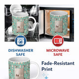 Personalized Custom Name Cute Kawaii Coffee Maker Cups Milk Mint Background Seamless Pattern 11oz Ceramic Coffee Tea Mug White Large Handle