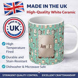 Personalized Custom Name Cute Kawaii Coffee Maker Cups Milk Mint Background Seamless Pattern 11oz Ceramic Coffee Tea Mug White Large Handle