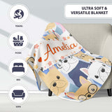 Stylish French Bulldog Dogs Fashion Outfit Seamless Pattern Lovely  Personalised Custom Name Super Soft Fleece Blanket Bed Sofa Throw