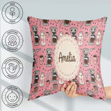 Custom Name Cute Kawaii Maker Cups Milk Pink Background Seamless Square Filled Cushion Throw Pillow Sofa Bed Home Decor Zip Washable UK Made