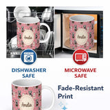 Personalized Custom Name Cute Kawaii Coffee Maker Cups Milk Pink Background Seamless Pattern 11oz Ceramic Coffee Tea Mug White Large Handle