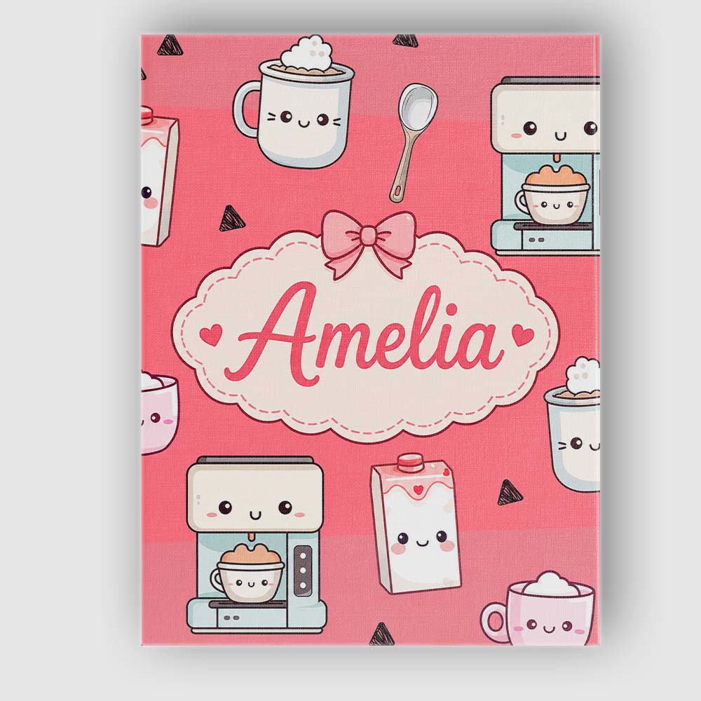 Personalised Name Cute Kawaii Coffee Maker Custom  Unique Gift Idea Elegant Feature Canvas Wall Art Print Decor Picture Ready to Hang