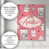 Personalised Name Cute Kawaii Coffee Maker Custom  Unique Gift Idea Elegant Feature Canvas Wall Art Print Decor Picture Ready to Hang